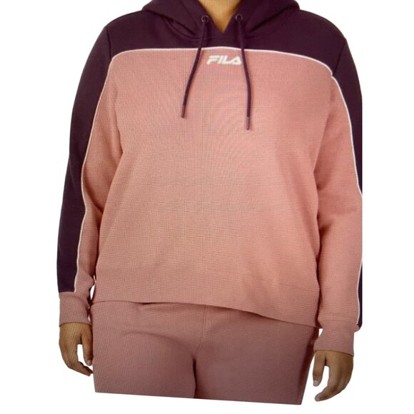 NWT Fila Women Plus Size Vigor Colorblocked Hoodie Grape Wine Egret 1X - Picture 1 of 7